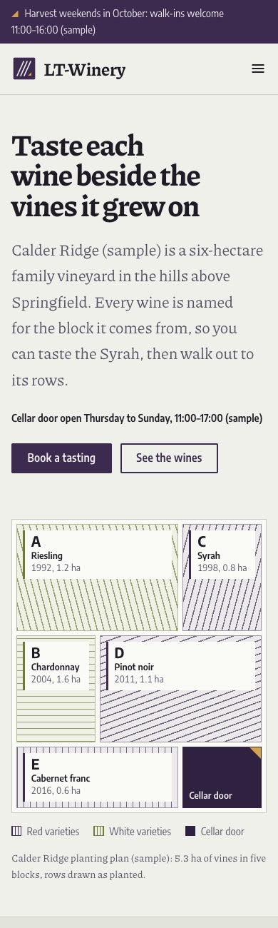 LT Winery design on a phone