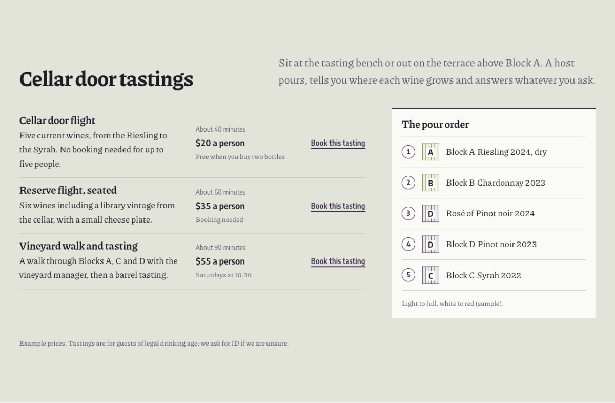 LT Winery design: tastings section