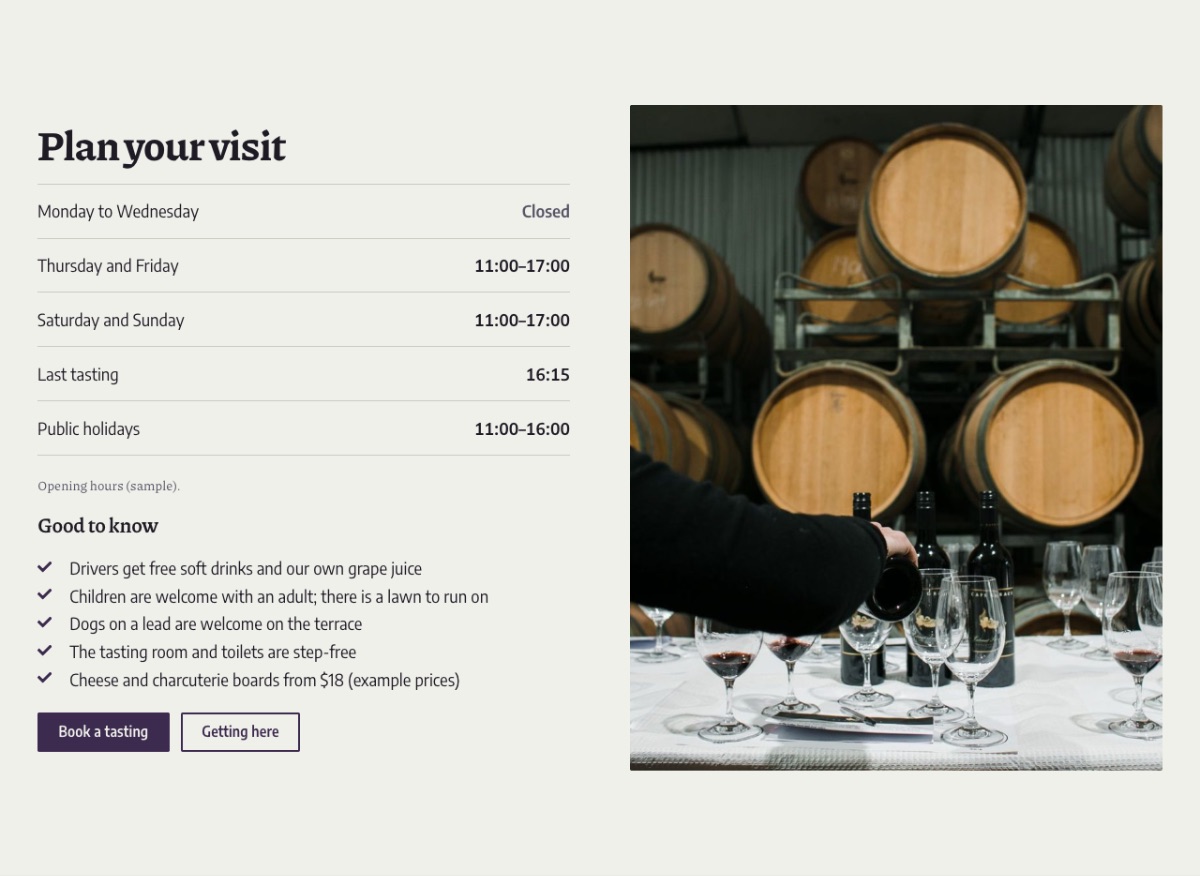 LT Winery design: visit section
